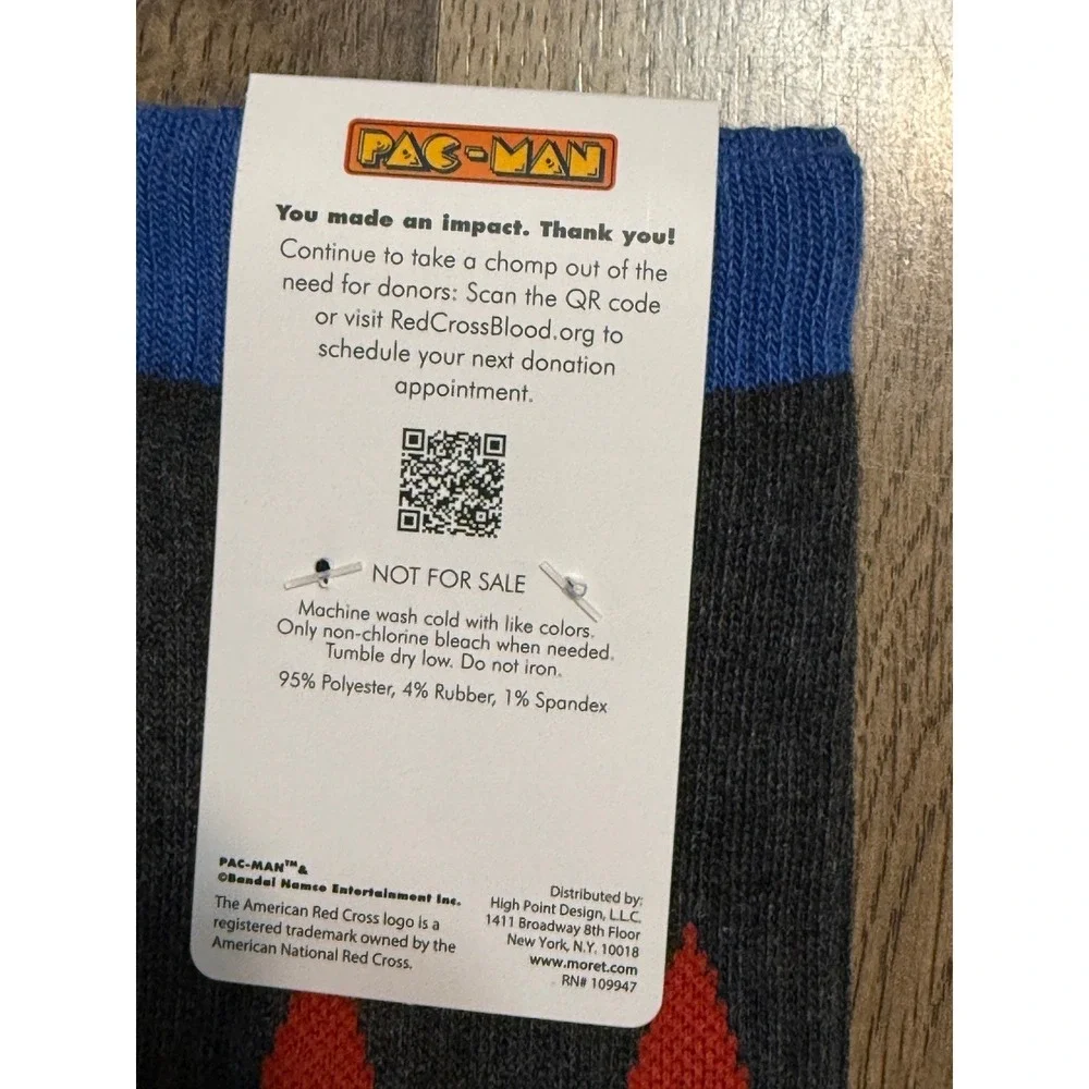 Pac-Man American Red Cross Socks Unisex OSFM Gray Adult Retro Video Game NWT